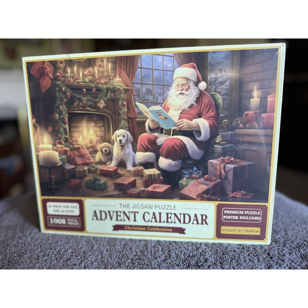 NEW SEALED Christmas Advent Calendar Jigsaw Puzzle 1008 Pieces Santa Puppies